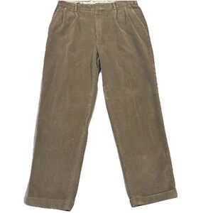 VTG Lands' End Men's Corduroy Pants 36 Tan/Khaki Double Pleated Traditional Fit